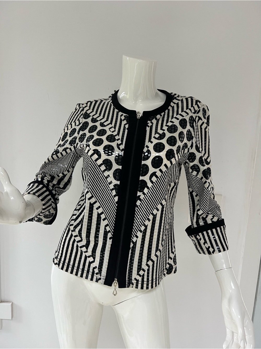 Vintage Joseph Ribkoff Black white geometric sequin Women's Jacket
